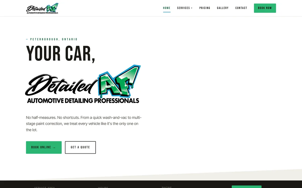 The Detailed AF website on a desktop screen